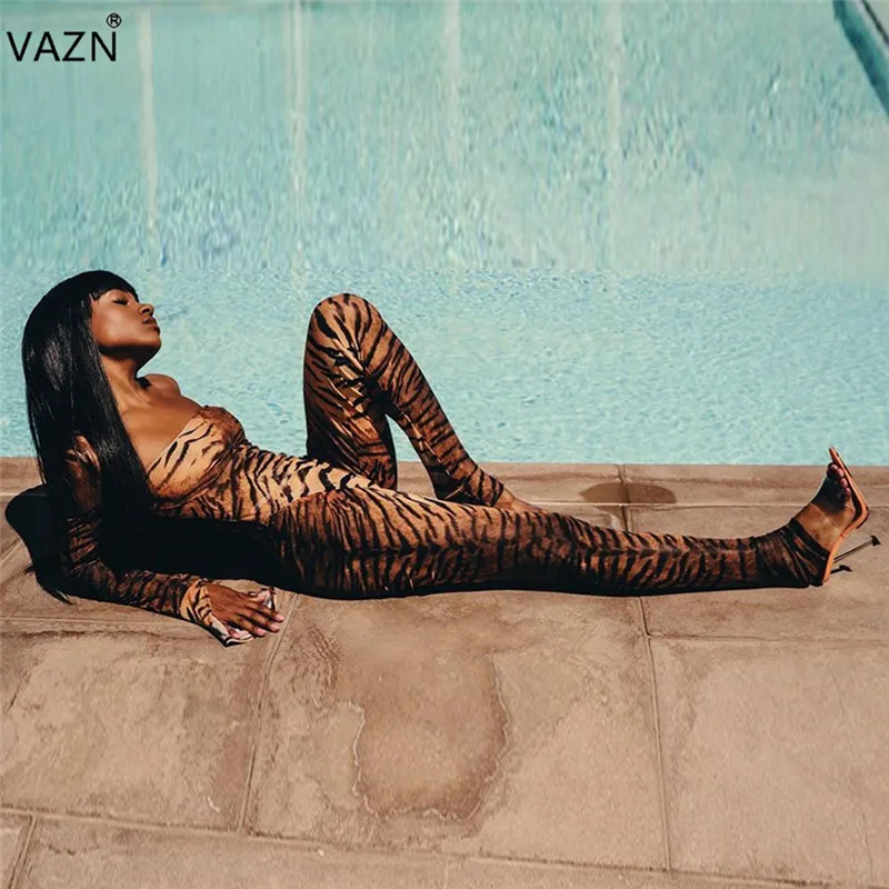 VAZN SN4831 продукт лето сексуальная леди 4 цвета Облегающий комбинезон полный рукав slash шеи комбинезон леди сексуальный клубный шик jumpuit