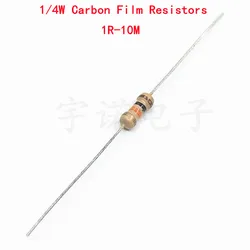 100PCS 1/4W Carbon Film Resistors 5% 1R-10M 10R 47R 100R 220R 1K 10K 4K7 100K 560K 1M 3M3 ohm Color Ring Resistance