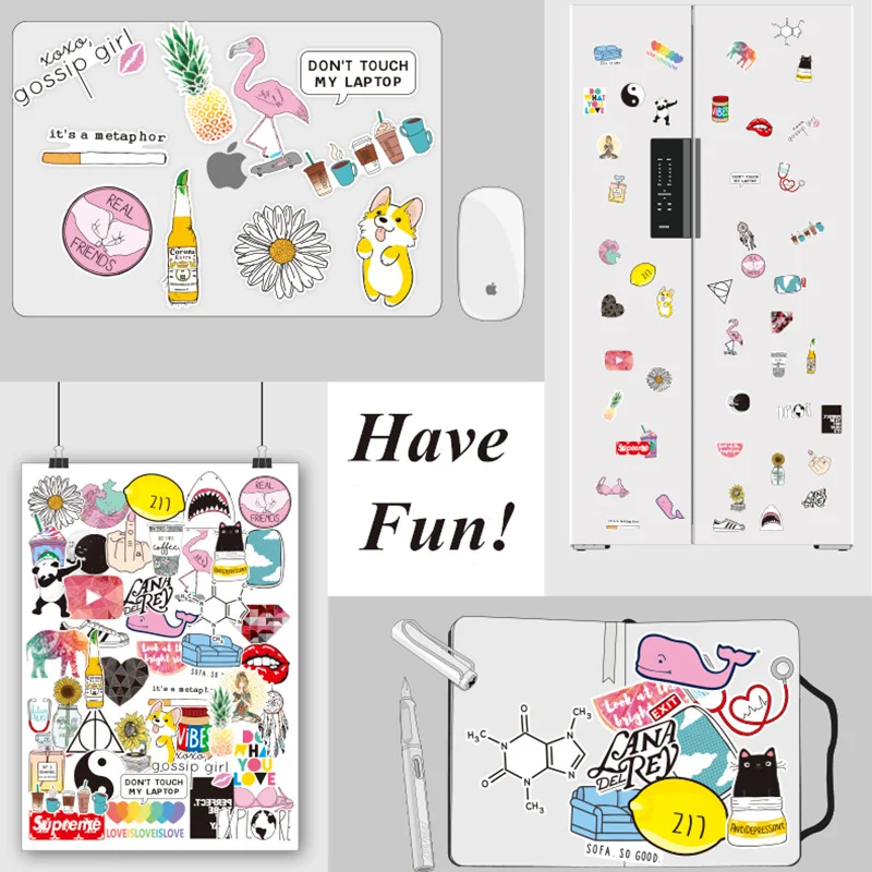 45PCS Vinyl Laptop Stickers Cute Trendy PVC Waterproof Computer Stickers VSCO Girls Decals For MacBook /HP/Huawei /Dell