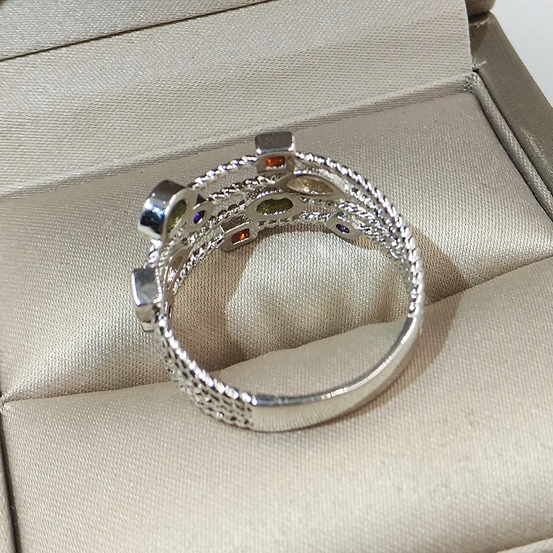Очаровательное женское кольцо с геометрическим радужным цветным цирконием, модное серебряное кольцо с сердечком, вечерние кольца в винтажном стиле, обручальные кольца для женщин