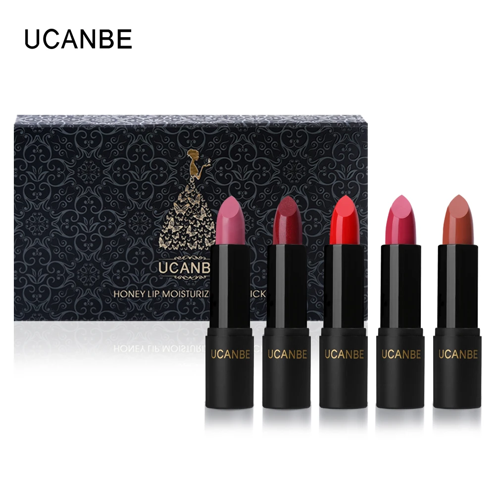 

UCANBE Shimmer Matte Lipstick Set Velvet Moisturizing Makeup Lasting Nutritious Sexy Lip Stick Nude Lips 5pcs/lot Girls Gift Box