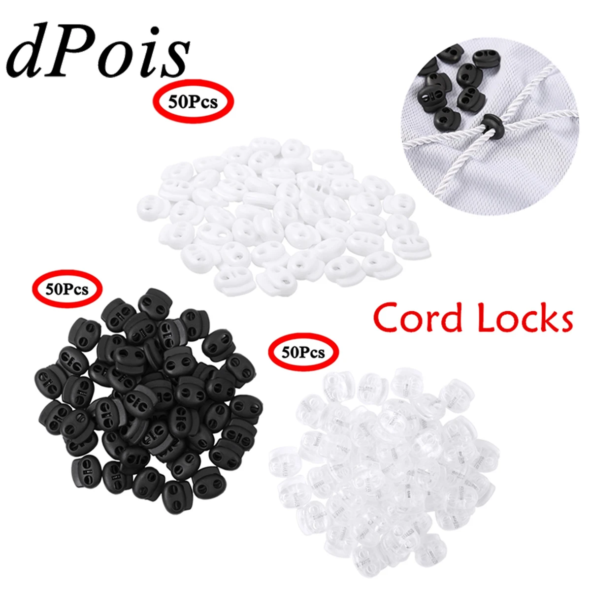 50x Toggle Double Hole Spring Loaded Stop Sliding Cord End Fastener Lock Stopper