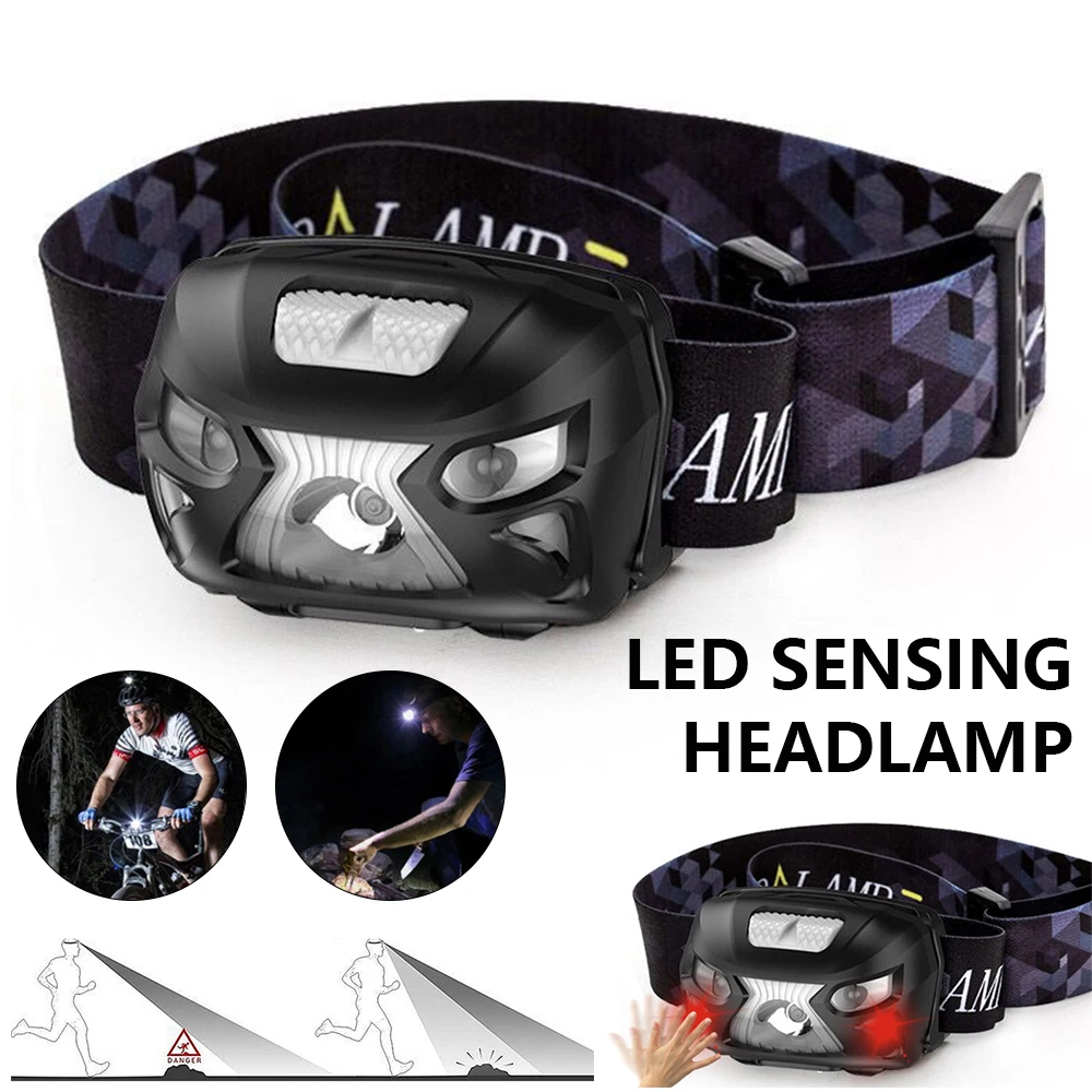 

Rechargeable LED Headlight Fishing Headlamp Camping Lantern USB LED Head Light Flashlight Torch Waterproof Headlight with Sensor