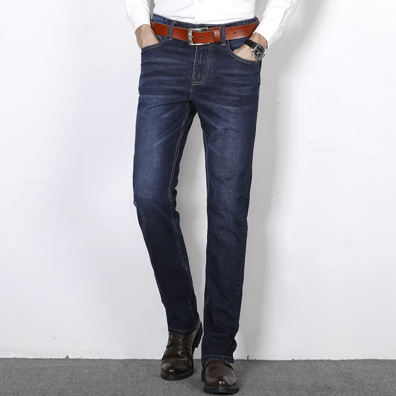 Promo Men's Jeans High Waist Business  waist Denim  Blue Leisure stretch Pants Slim fit Straight Loose Jeans classic trousers men28-42