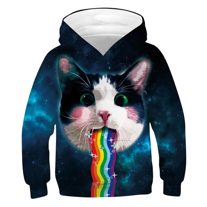 cat Милое животное, кошка Радуга 3D толстовки с капюшоном для мальчиков и девочек, пуловеры, одежда модная детская одежда куртка с капюшоном - Цвет: cat