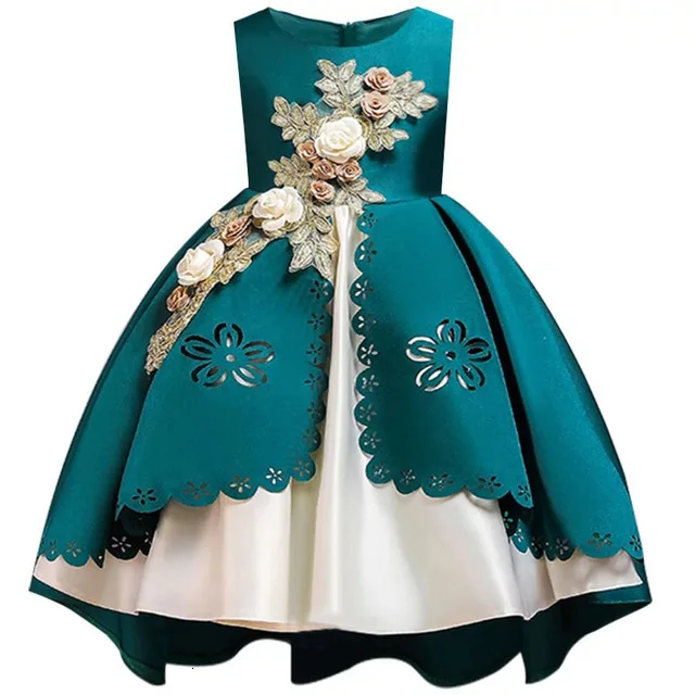 Платье принцессы для маленьких девочек; Элегантные Платья с цветочным узором для девочек; зимние Вечерние платья на Рождество; Детские платья для девочек; 10 - Цвет: Зеленый