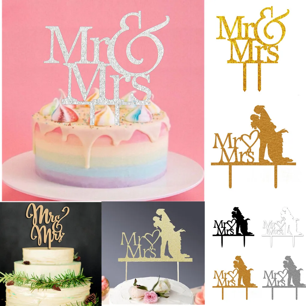 Alphabet MR MRS Cake Wedding Cake Decoration Card Inserted Cakes Party Decorations Acrylic Cake Topper Supplies