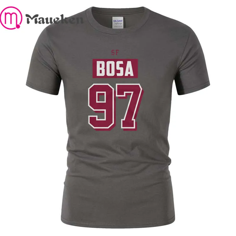 Nick Bosa San Francisco 97 футболка мужская с коротким рукавом хлопок o-образный вырез футболки для фанатов подарок - Цвет: STONE GREY