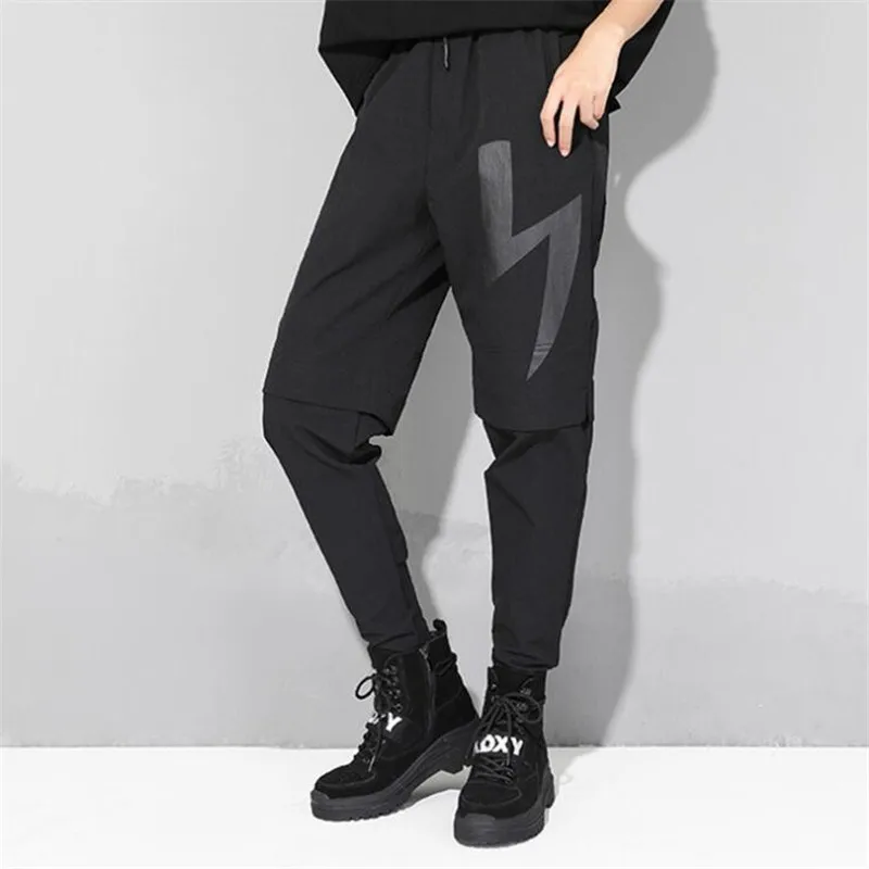 

Autumn Winter Sweatpants New Womens Harlan Pants Black Cotton Elastic Waist Pencil Pants Brand Lightning Print Trousers Women