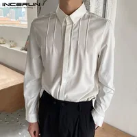 Men Casual Shirt Turn Down Collar Long Sleeve Button Streetwear Leisure Blouse Korean Style Solid Color Fashion Camisa INCERUN