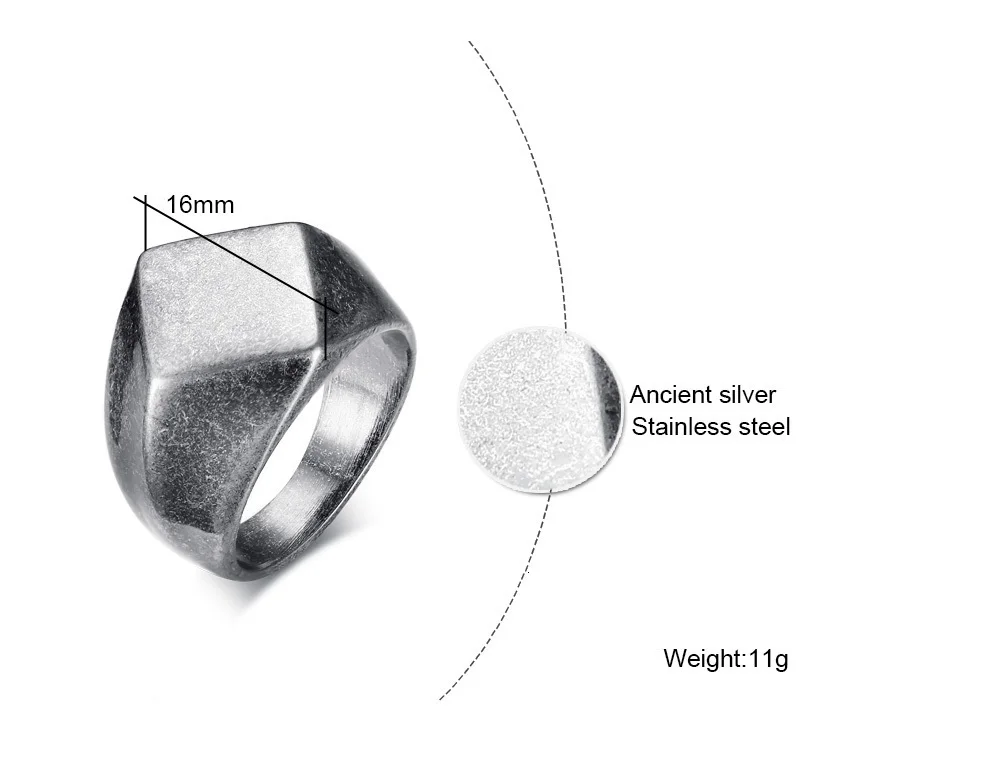 Мужское квадратное плоское кольцо-печатка для мужчин, ювелирные изделия из нержавеющей стали, винтажные окислительные серые мужские ювелирные украшения