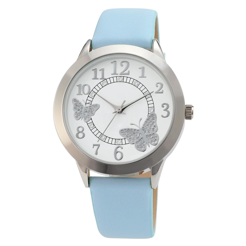 

Women Watch Creative Design Butterfly Dial Candy Color Leather Strap for Girls Ladies Gift