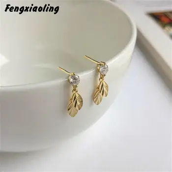 

Fengxiaoling 925 Sterling Silver Golden Tree Leaves Drop Earrings Jewelry Earrings For Women Zirconia Earings Fashion Jewelry