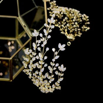 

High quality Tiaras bridal gold crown hair accessories, luxury wedding party accessories