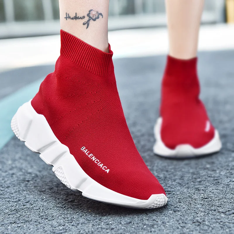 

2019 Autumn New Style Korean-style Hight-top Fly Woven Foot Covering Breathable Casual COUPLE'S Shoes Versatile Socks Trendy Sho