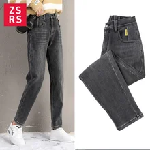 Zsrs винтажные зимние женские джинсы-шаровары для мальчиков, свободные женские вельветовые джинсы с высокой талией, флисовые джинсы, теплые джинсы для мам