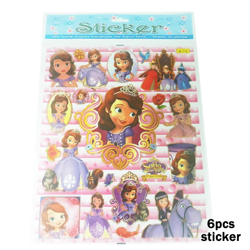 6Big Sticker Gift 24pcs Cake Dessert Inserted Card Sofia Princess Cake Toppers Cartoon Decoration Card Kids Birthday Baby Shower Party Supplies - Цвет: 6Big Sticker Gift
