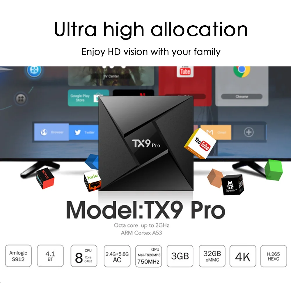 TX9 Pro ТВ-приставка Android 7,1 ram 3GB rom 32GB Amlogic S912 Octa Core 2,4G& 5G Dual WiFi Bluetooth 4,1 1000M LAN 4K ТВ-приставка