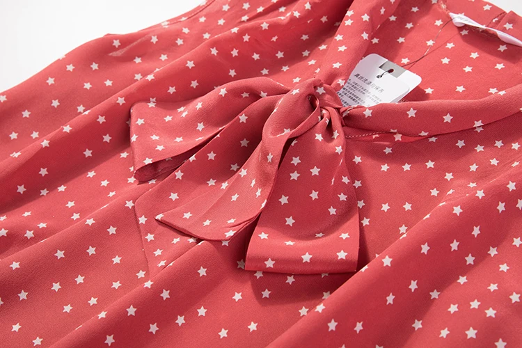 Винтажная шелковая блузка с принтом звезды из натурального шелка, женские элегантные рубашки без рукавов, летние красные шелковые топы со звездами, блузка для женщин