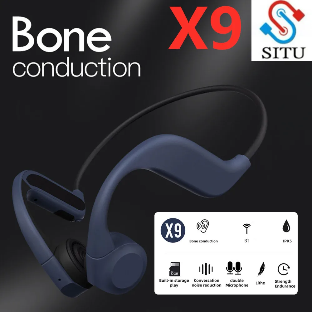 

X9 Bone Conduction Headphones Bluetooth IPX5 Waterproof Headset Built-in 8GB Memory Dual Mic Noise Reduction For Sports Riding