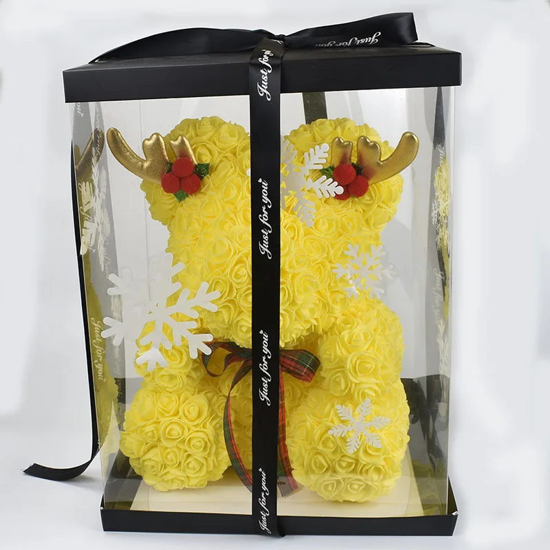 yellow with box Популярный подарок на день Святого Валентина 40 см Рождественский медведь Роза плюшевый медведь Роза украшение Рождественский плюшевый медведь цветок подарок на день рождения - Цвет: yellow with box