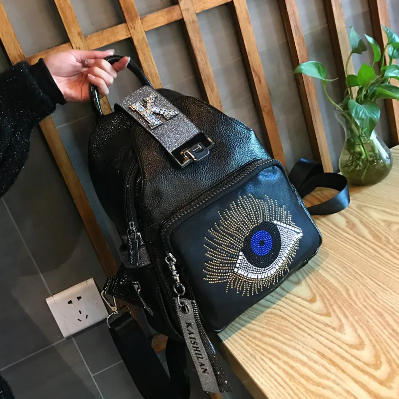 

Colorful Hot Rhinestone Bags Popular Women's Bags Fashion Casual Backpack Western Soft Leather Anti-theft Backpack Bolso Mujer