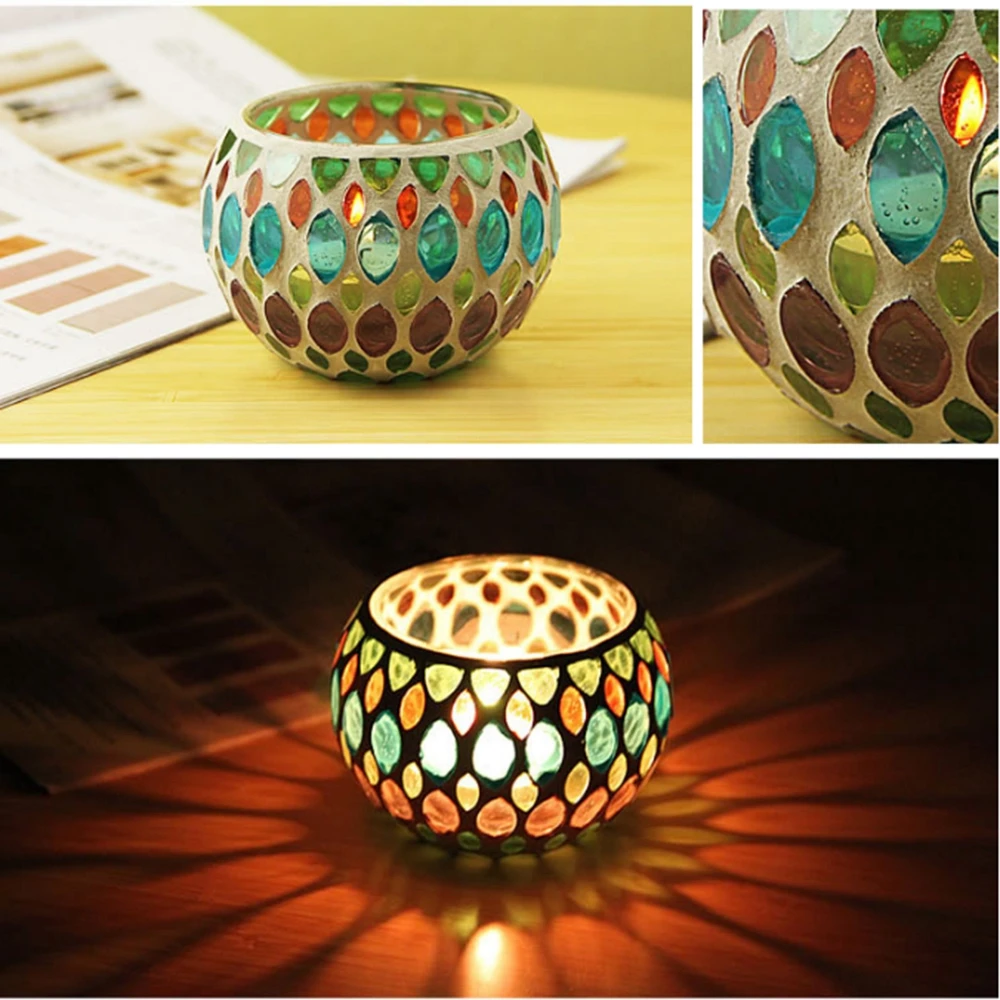 Moroccan Mosaic Glass Candle Holder Romantic Candlelight Dinner Candlestick Home Tabletop Decoration candle holders