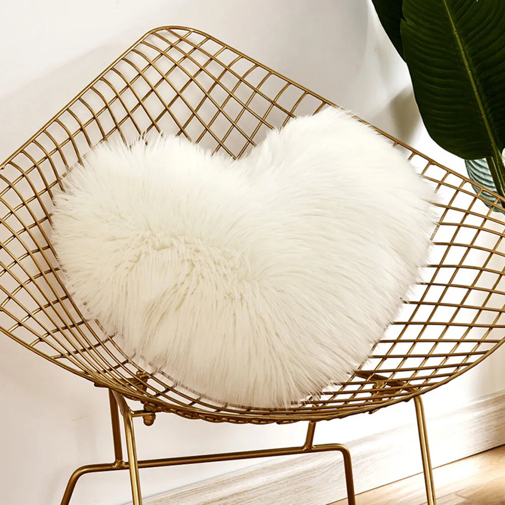 Heart Shaped Faux Wool Fur Cushion Fluffy Soft Plush Throw Pillow Pillowcase Pillowslip Sofa Car Decor Washable Love Shaggy Bed | Дом и сад