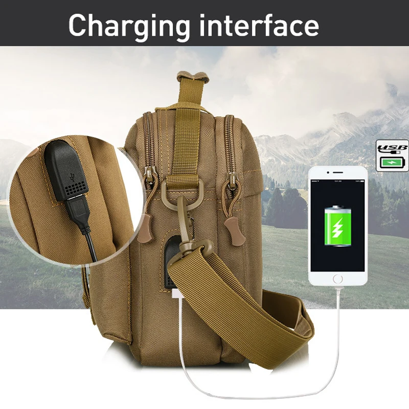 Военная Тактическая Сумка на плечо мужская сумка уличный Рюкзак слинг с USB