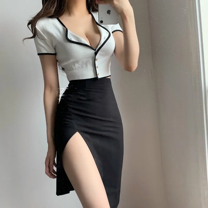 WOMENGAGA 2021 Summer New Round Neck Color Matching Lady Temperament Ruffle Sweet Navel Short Knitted T-shirt Top Women Y5K0 | Женская