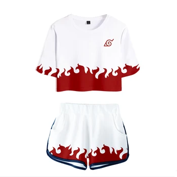 

Naruto Dew Navel T Shirt Set Crop Tops 3D Naruto Shorts and T-shirt Fashion Sexy Top Harajuku Hot Sale Casual Women Kids Girl