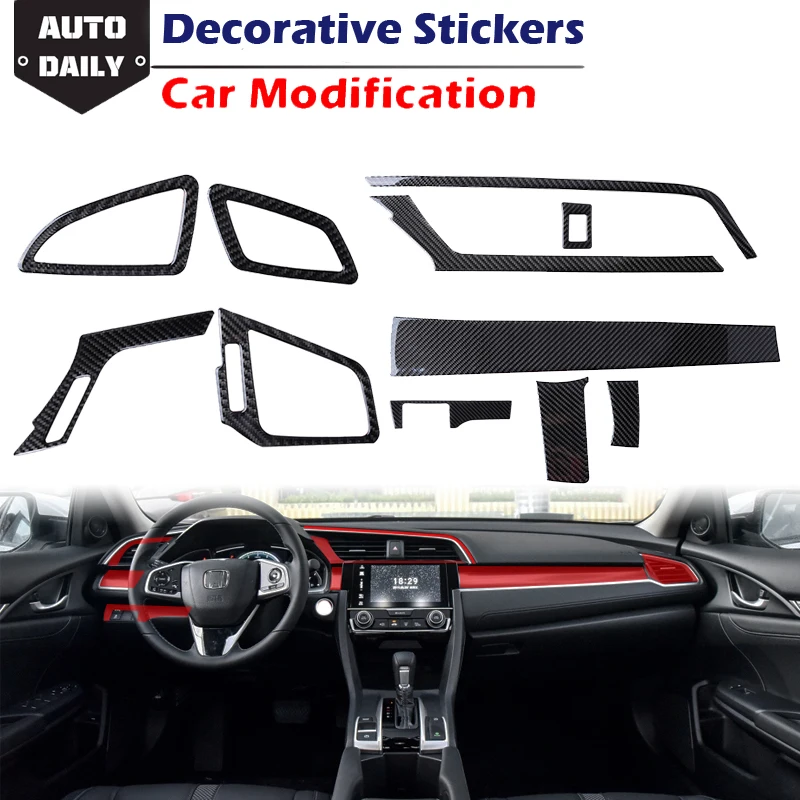 

Fit For HONDA CIVIC G10 10th 2015-2019 Carbon Fiber Stickers Center Control Panel Vent Trim Cover Decorative Sticker