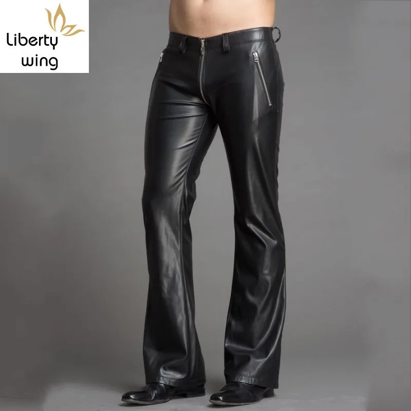 High Quality Men Pu Leather Flare Plus Size Slim Fit Punk Style