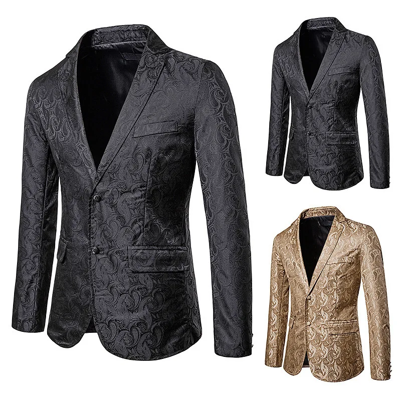 

2019 Autumn And Winter New Style Ouma Fashion Bright Surface Dark Stripes Printed Two-Button MEN'S Casual Suit X70