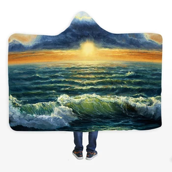 

Oil Painting Colorful Hooded Blanket Sunrise and Sunset Printed Cloak Wearable Blankets Hoodie Adults Fleece Throw Blanket