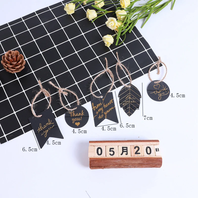 100pcs Hot stamping series hang tags black gift blessing decoration card paper Label tag Bookmark 5 selections