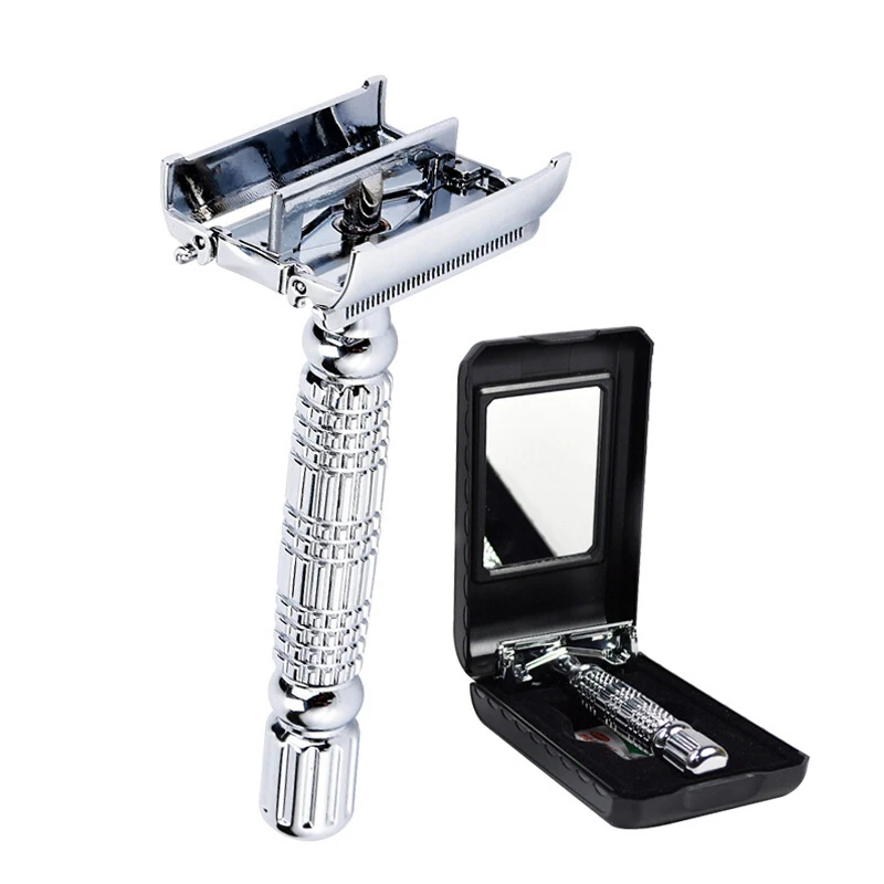 

Barber Safety Blade Razor Shaver Double Edge Butterfly Twist Open T-Shaped Unisex 1 Travel Case & 5 Blades