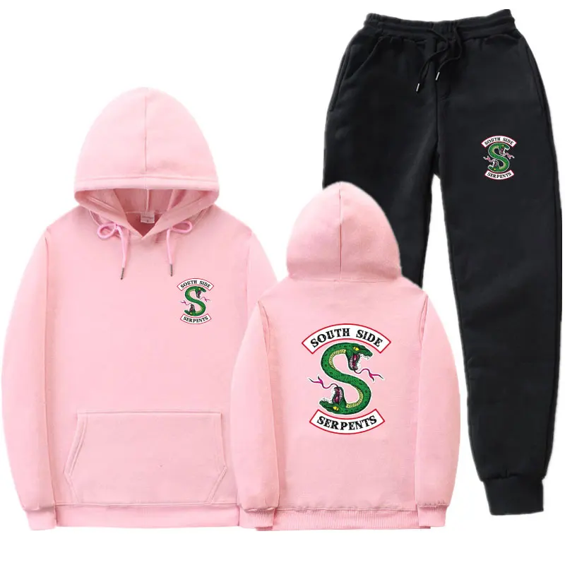 Флис ривердейл толстовки и Штаны уличная "South Side serpents" свитер с капюшоном Для мужчин Для женщин спортивный костюм детей постарше мягкие тренировочные Штаны костюм - Цвет: Pink MK184