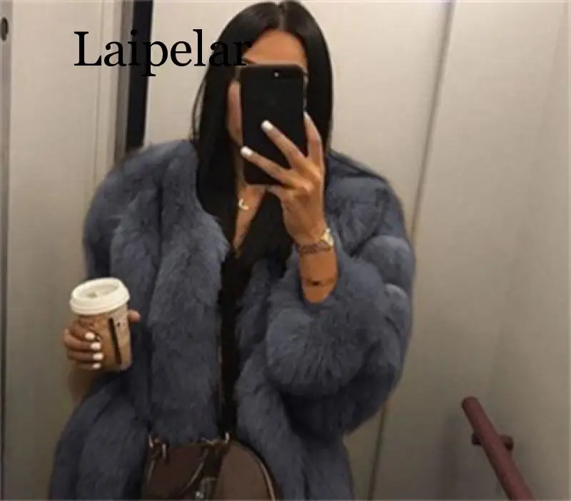 Laipelar, Европа и США, зимний теплый повседневный сексуальный однотонный кардиган с круглым вырезом и длинными рукавами, модная плюшевая одежда