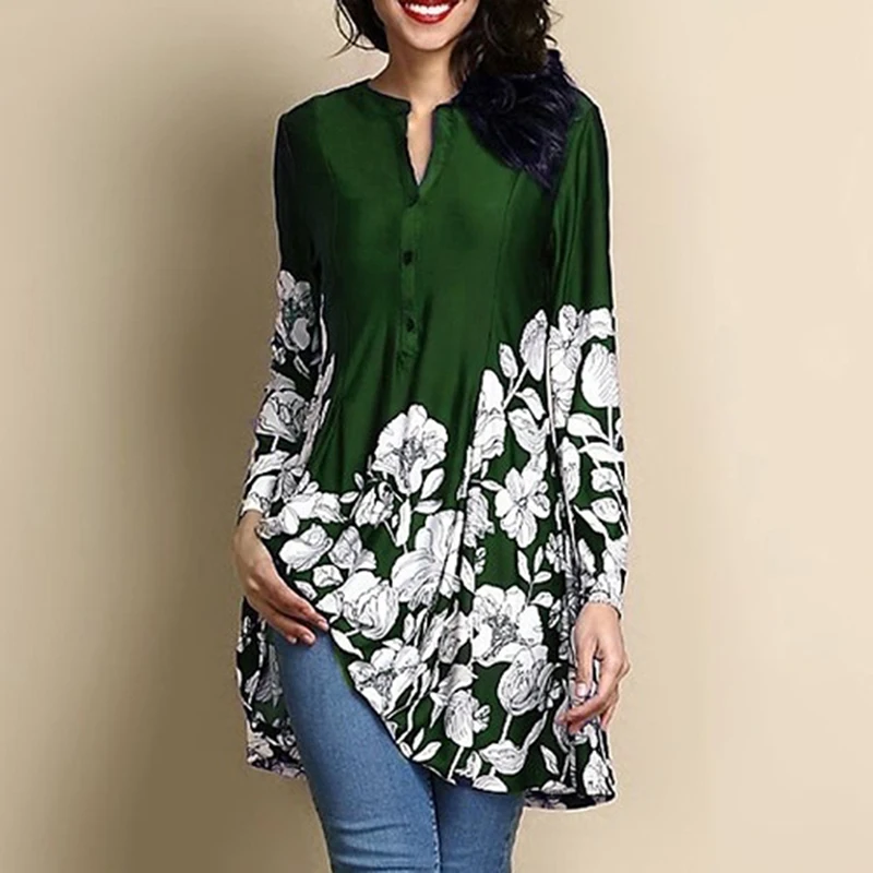 Women Blouse Tops Women Print Blouse Shirt Casual Long Sleeve Shirt Button Blouses femmes mode Blusas 2019 New