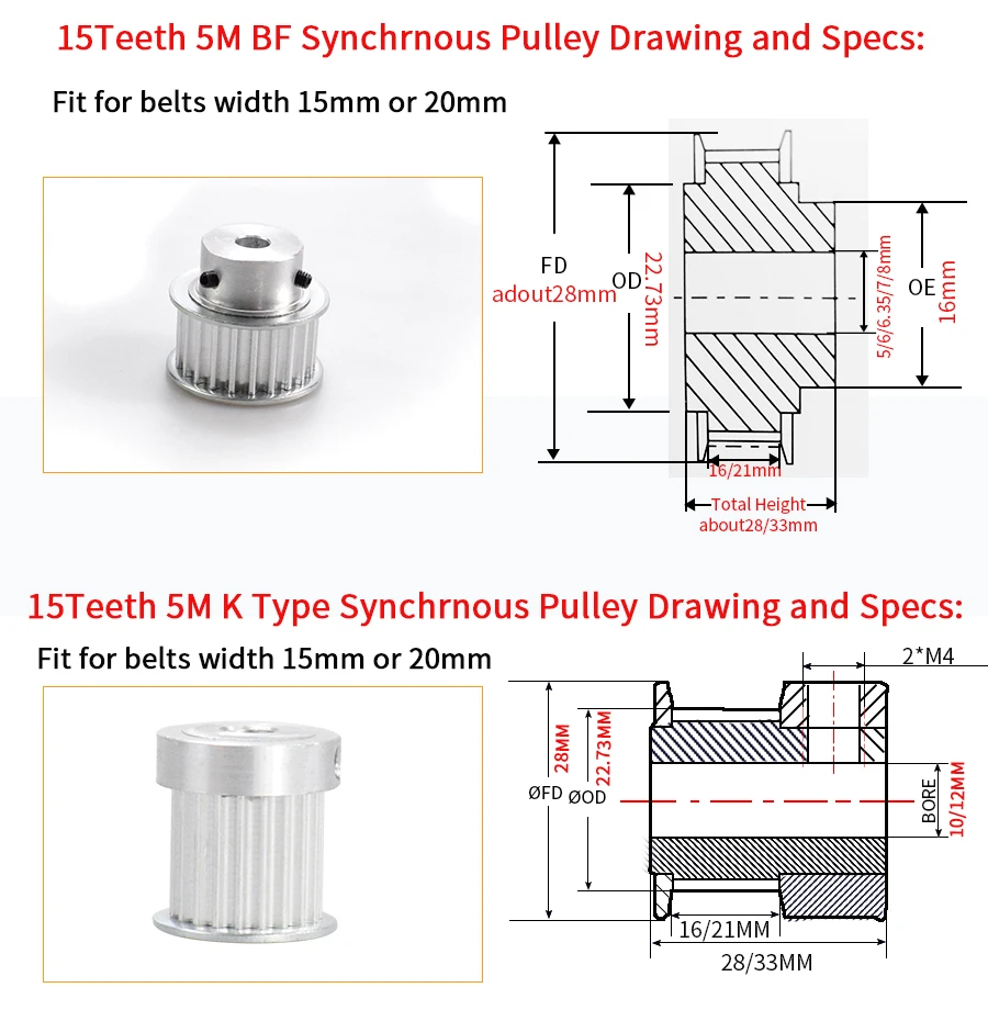 Arc 15 Teeth HTD 5M Timing Pulley Bore 5/6/6.35/7/8/10/12mm for Width 10/15/20mm HTD5M Synchronous Belt gear pulley 15Teeth 15T
