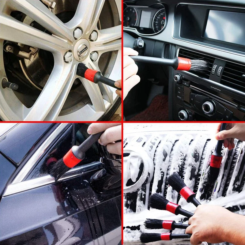 Detail Brush(Set Of 6), Auto Detailing Brush Set With A Car Wash Mitt For Car Motorcycle Automotive Cleaning Wheels, Dashboard