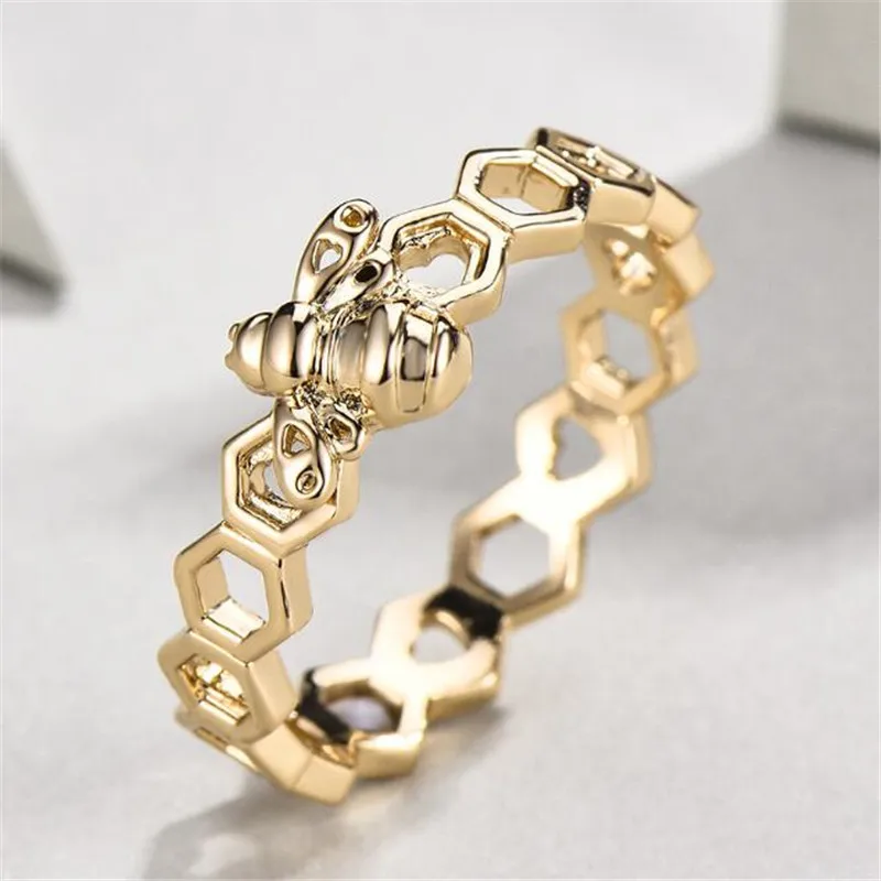 Fashion Cute Little Bee Honeycomb Hollow Out Animal Ring European And American Women's Party Finger Jewelry Accessories | Украшения и
