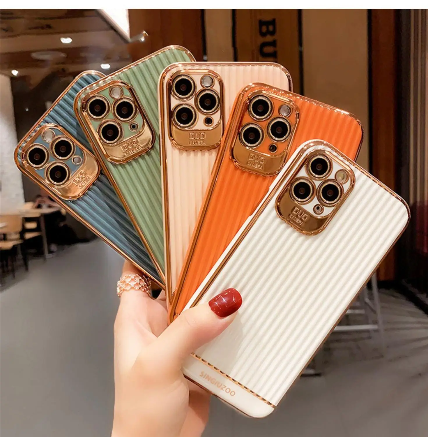 

For iPhone 11 Pro Max Case Luxury Stripe Electroplated Gold Plated Silicone Cases for iPhone 7 8 Plus XS XR X Plus Clear Cover