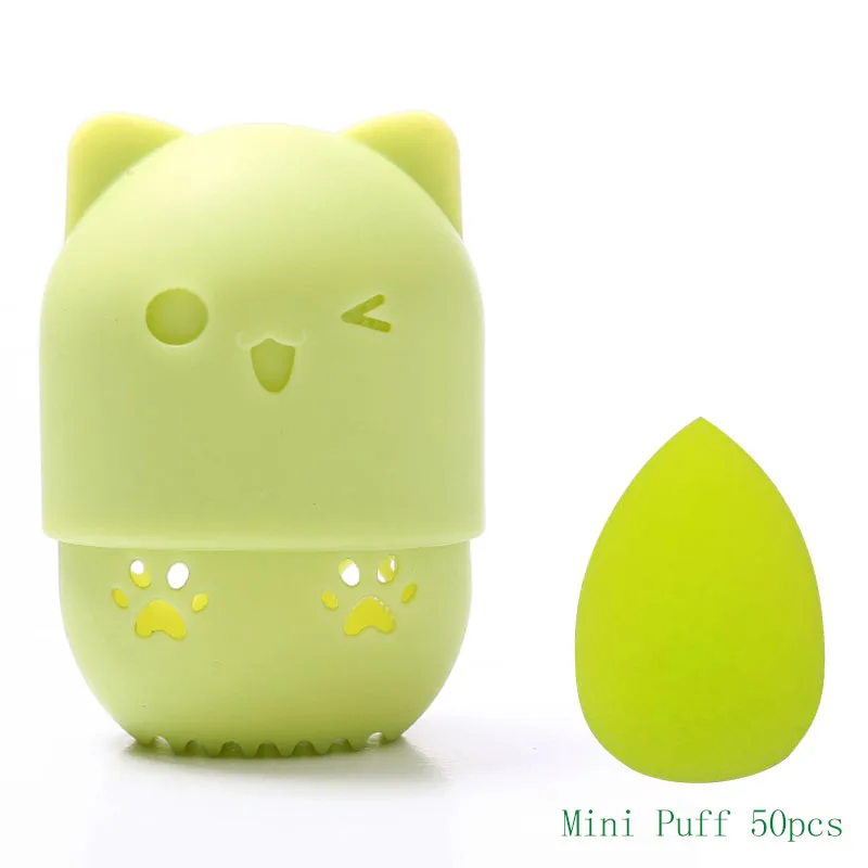 50pcs Mini Sponge Egg With 10 Colors Shape Makeup Sponge Silicone Holder Potable Cosmetic Puff Capsule Powder Puff Makeup Tool - Цвет: Green