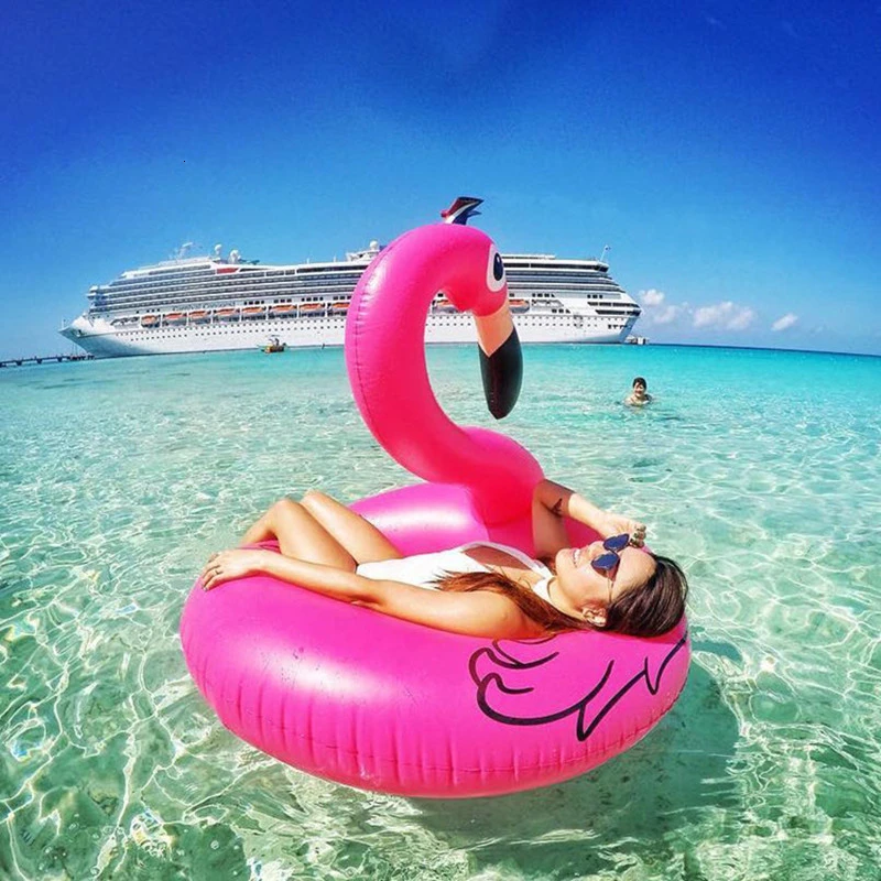 Rosa inflável flamingo piscina flutua anéis de