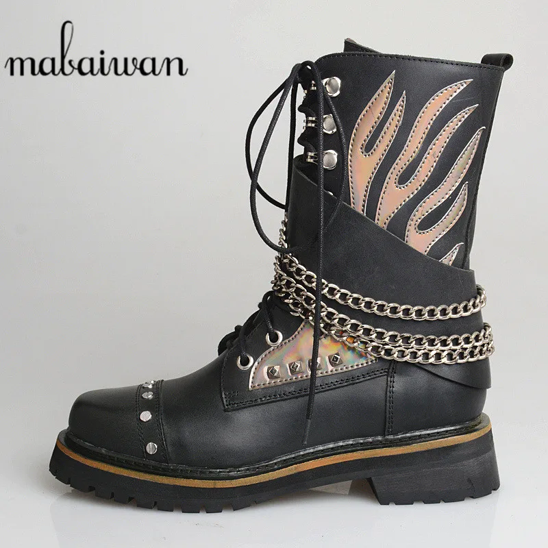 Mabaiwan/женские мотоциклетные ботинки до середины икры из натуральной кожи; модная обувь в стиле ретро на молнии; женская обувь; botas mujer; ботинки в стиле конного спорта в Военном Стиле