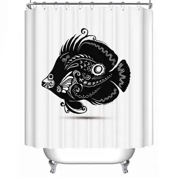 

Vector Exotic Fish Durable Shower Curtain,Patterned Sea Logo Collection,71''L x 71''W