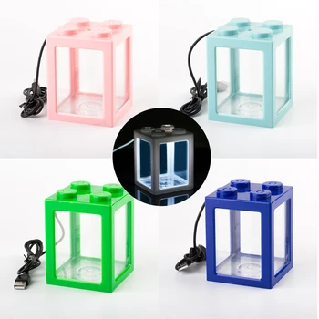 

USB Mini Aquarium Fishs Tank With LED Lamp Light Small Aquariums Stackable Rumble Fish Cylinder Aquarium Supplies