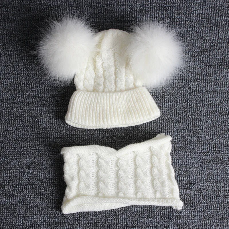 Вязаная шапочка для новорожденных мальчиков и девочек, шарф с помпоном, теплые шапки, шарфы, осенне-зимний теплый вязанный комплект